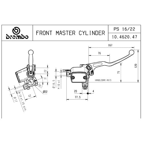 BREMBO - POMPA FRENO BREMBO ANTERIORE ASSIALE 10462047