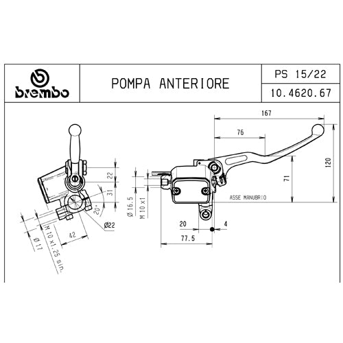 BREMBO - POMPA FRENO BREMBO ANTERIORE ASSIALE 10462067