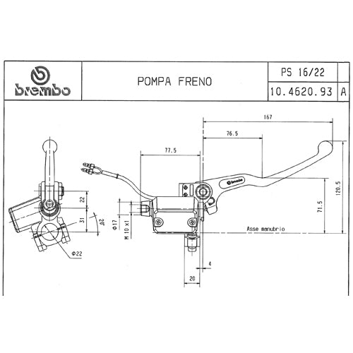 BREMBO - POMPA FRENO BREMBO ANTERIORE ASSIALE 10462093