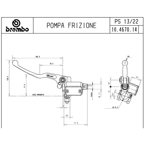 BREMBO - POMPA FRIZIONE BREMBO ASSIALE 10467014