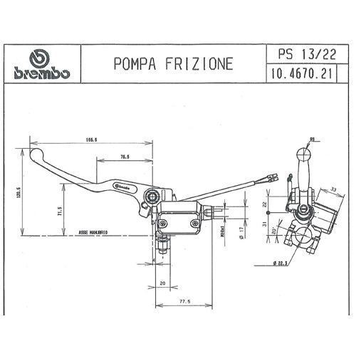 BREMBO - POMPA FRIZIONE BREMBO ASSIALE 10467021