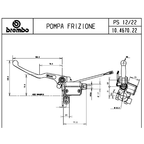 BREMBO - POMPA FRIZIONE BREMBO ASSIALE 10467022