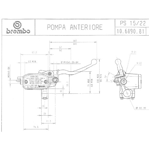 BREMBO - POMPA FRENO BREMBO ANTERIORE ASSIALE 10689081