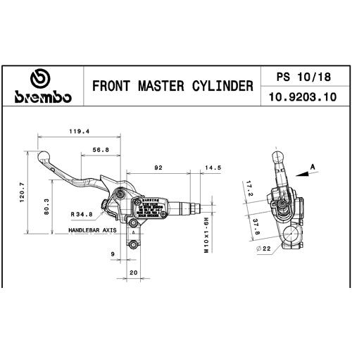 BREMBO - POMPA FRIZIONE BREMBO ASSIALE 10920310