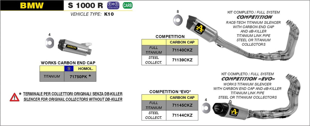 TERMINALE ARROW + KIT COMPLETO BMW S1000 R '14/16 