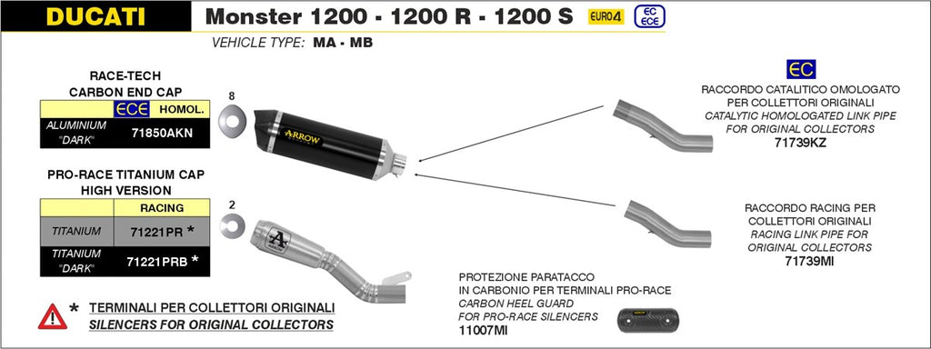 ARROW IMPIANTO SCARICO DUCATI MONSTER 1200 - 1200R - 1200 S '16/20