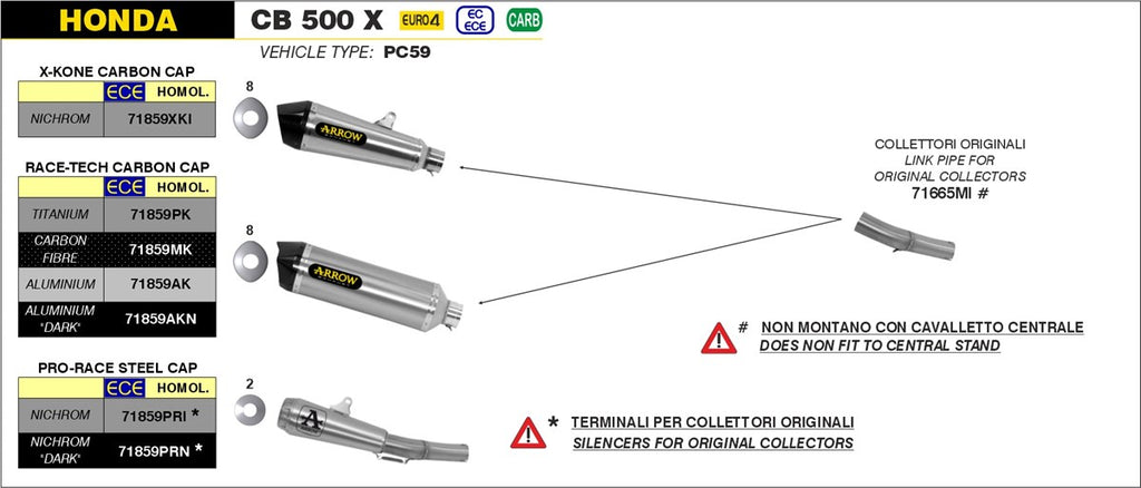 ARROW IMPIANTO SCARICO HONDA CB500 X '17/18