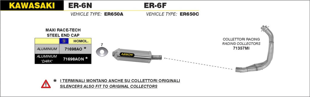 ARROW IMPIANTO SCARICO KAWASAKI ER-6N '05/11 - ER-6F '5/11 - VERSYS 650 '07/14