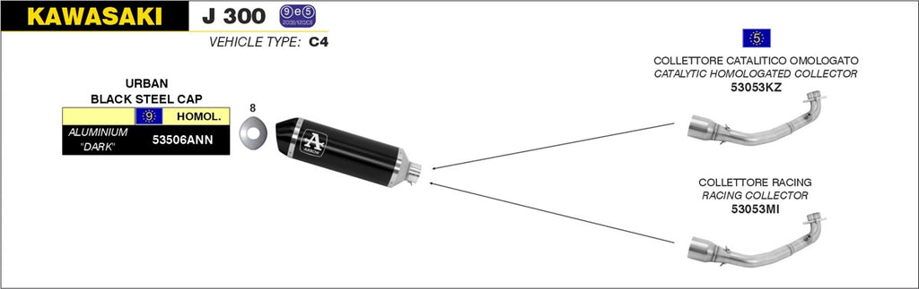 ARROW IMPIANTO SCARICO KAWASAKI  J 300 '14/16