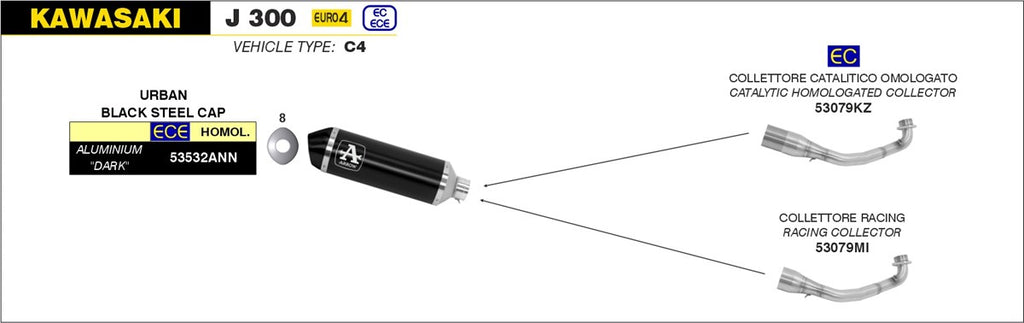 ARROW IMPIANTO SCARICO KAWASAKI J 300 '17/20 