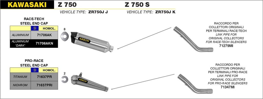 ARROW IMPIANTO SCARICO KAWASAKI Z 750 '04/06 - Z 750 S '05/06 