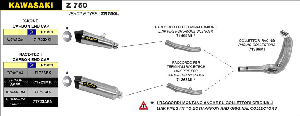 ARROW IMPIANTO SCARICO KAWASAKI Z 750 '07/14 - Z 750 R '11/14 