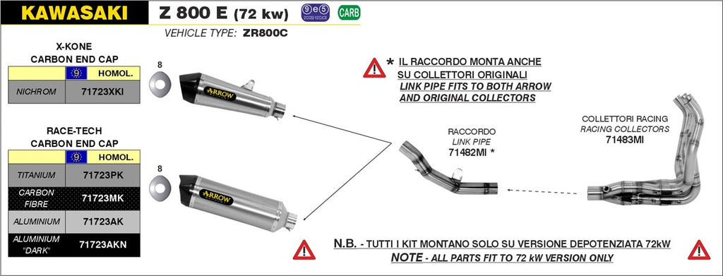 ARROW IMPIANTO SCARICO KAWASAKI Z 800E '13/16 (72kw)