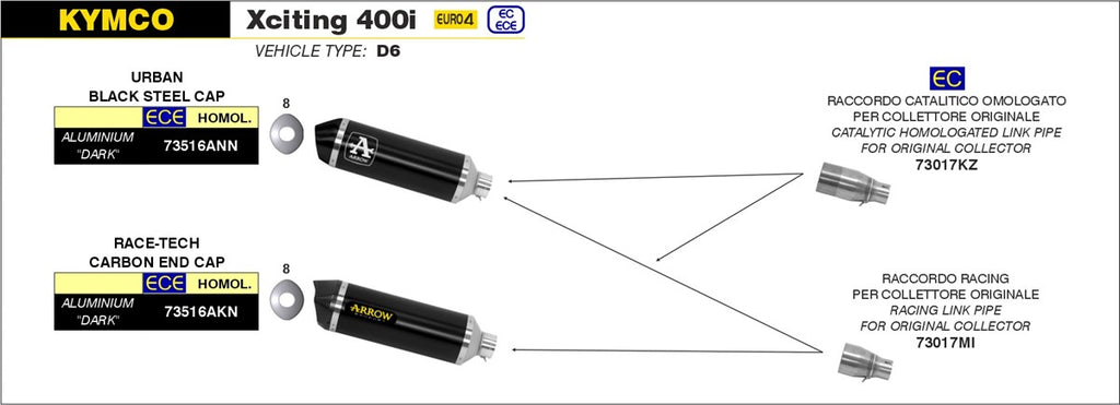 ARROW IMPIANTO SCARICO KYMCO XCITING 400i '17/18