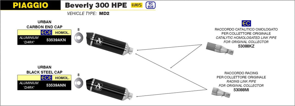 ARROW EXHAUST SYSTEM PIAGGIO BEVERLY 300 HPE '21/24 