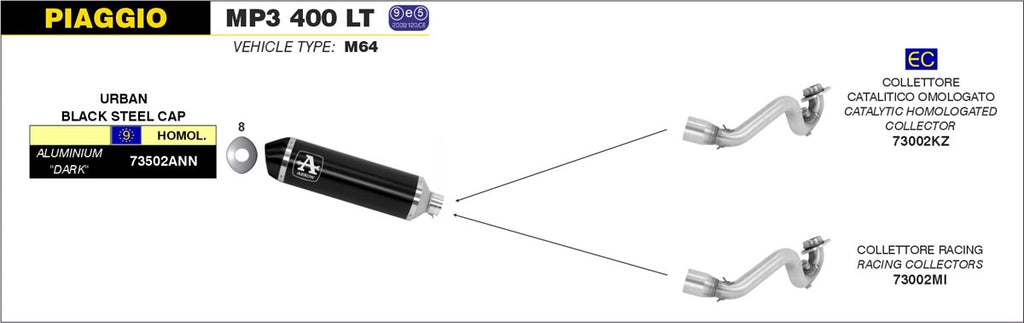 ARROW IMPIANTO SCARICO PIAGGIO MP3 400 RST '07/11 - MP3 400 LT '07/11