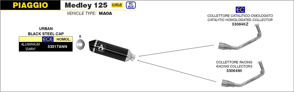 ARROW IMPIANTO SCARICO PIAGGIO MEDLEY 125 '16/19 - MEDLEY 150 '16/19