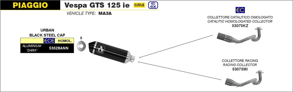 ARROW EXHAUST SYSTEM PIAGGIO VESPA GTS 125 ie '17/18 