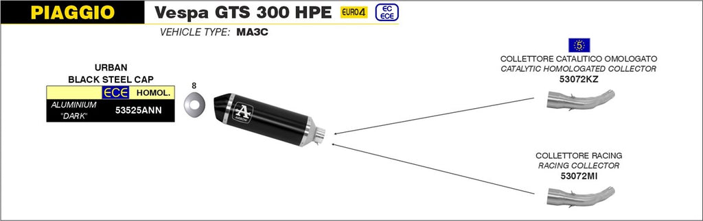 ARROW IMPIANTO SCARICO PIAGGIO VESPA GTS 300 '17/18 - GTS 300 HPE '19/20