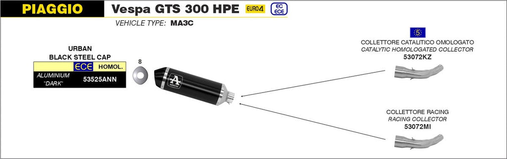 ARROW EXHAUST SYSTEM PIAGGIO VESPA GTS 300 '17/18 - GTS 300 HPE '19/20 