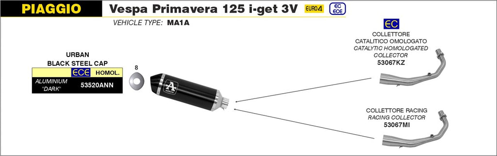 ARROW IMPIANTO SCARICO PIAGGIO VESPA PRIMAVERA 125 i-get 3V '17/18