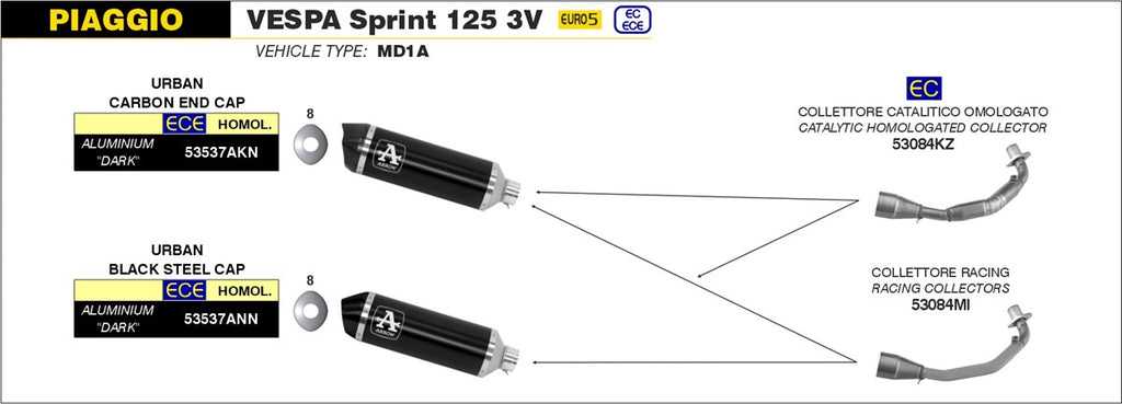 ARROW IMPIANTO SCARICO PIAGGIO VESPA PRIMAVERA 125 3V '21 - VESPA SPRINT 125 3V '21