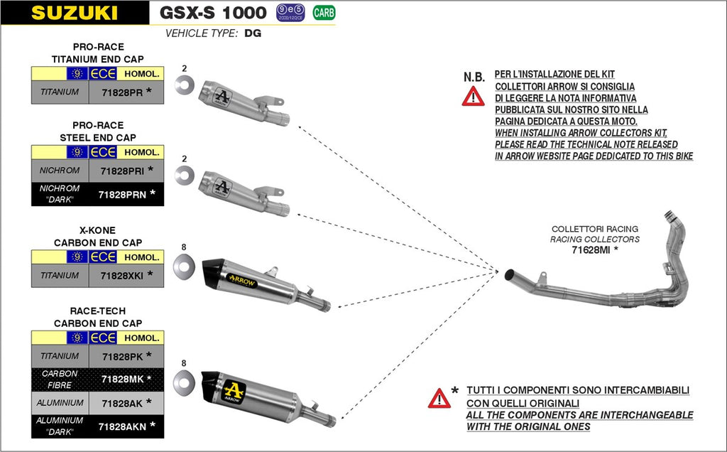 ARROW IMPIANTO SCARICO SUZUKI GSX-S 1000 '15/16 GSX-S 1000 '17/20 