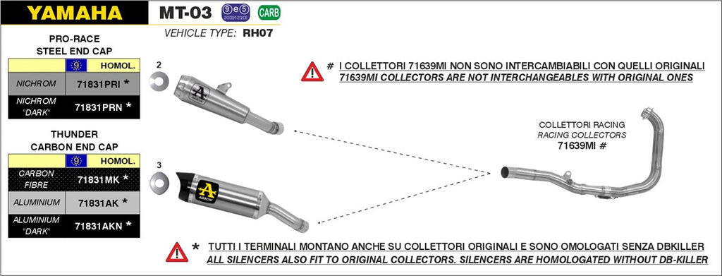 ARROW IMPIANTO SCARICO YAMAHA MT-03 '16/17 - MT-03 '18/19