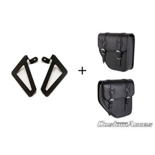 Carica l'immagine nel visualizzatore di Gallery, CUSTOM ACCES COPPIA DI BORSE LATERALI CON SUPPORTO MOD. IBIZA NERO - COD. API002N - resenta due chiusure con fibbia. Dimensioni