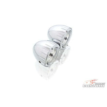 Carica l'immagine nel visualizzatore di Gallery, CUSTOM ACCES DOPPIO FARO ALOGENO COLORE INOX - COD. FD0002J - Omologato. Dimensioni (HxL): 105x235 mm.